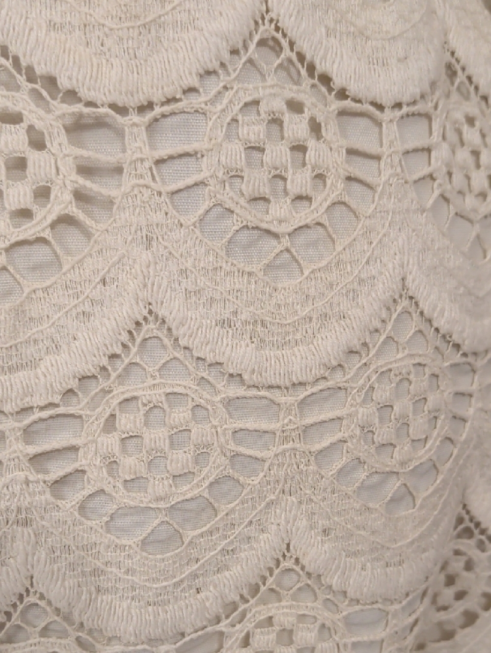 Vintage Cotton  Crochet Lace Mini Dress in Cream 60s 70s Scalloped Edge Lined - Picture 6 of 15